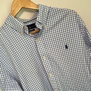 Ralph Lauren Blue and White Casual Performance Button Down Shirt